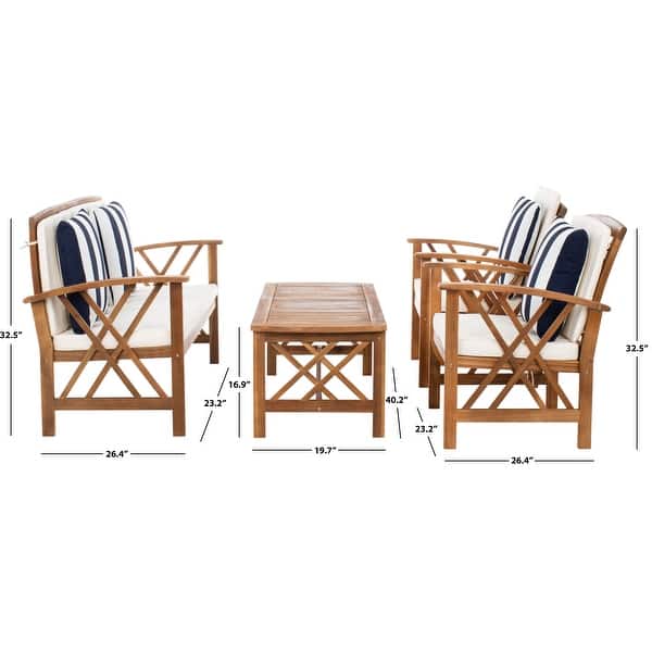 dimension image slide 7 of 8, SAFAVIEH Fontana 4-piece Acacia Solid Wood Outdoor Conversation Patio Set