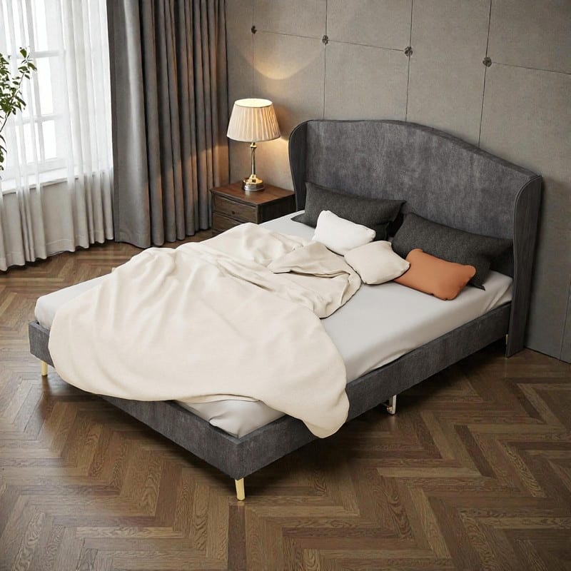 Upholstered Platform Bed with Tufted Headboard, Sturdy Noise-Free Design, Modern Bedroom Bed Frame