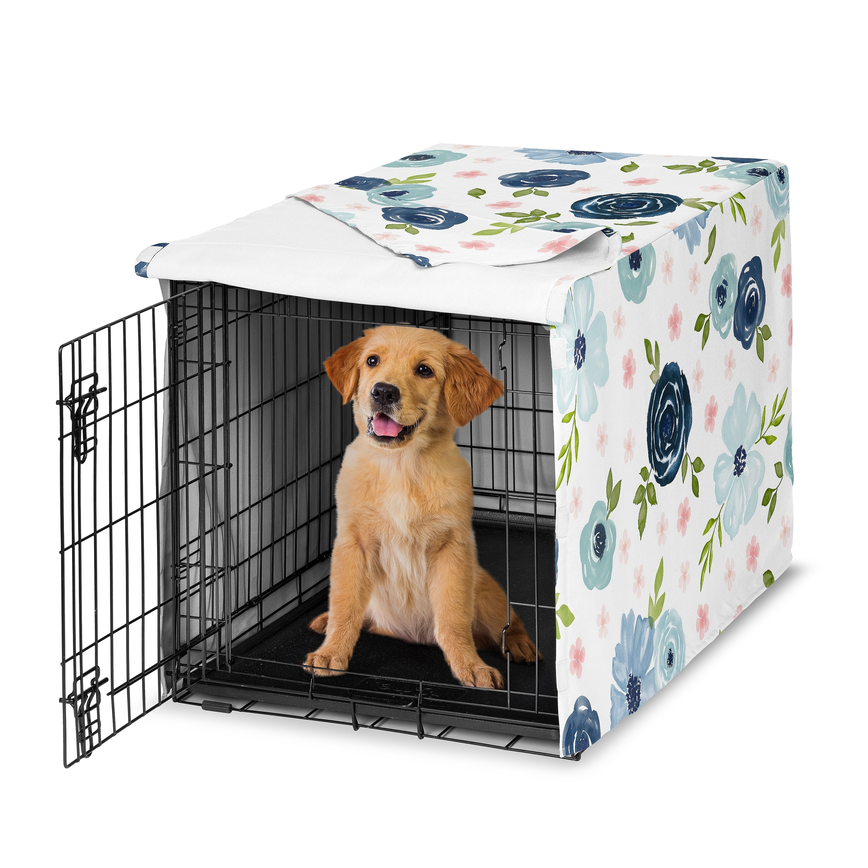 Sweet Jojo Designs Pink and Blue Boho Floral Dog Crate Kennel Cover 36in. Bohemian Farmhouse Shabby Chic Rose Watercolor Rose