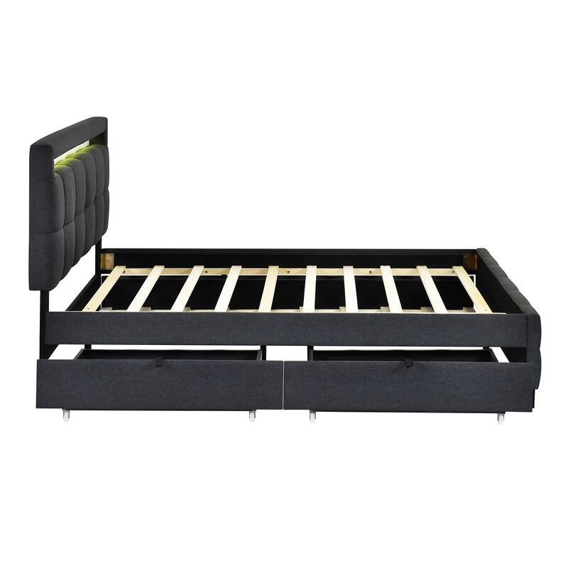 Queen Size Upholstered Platform Bed with LED Frame