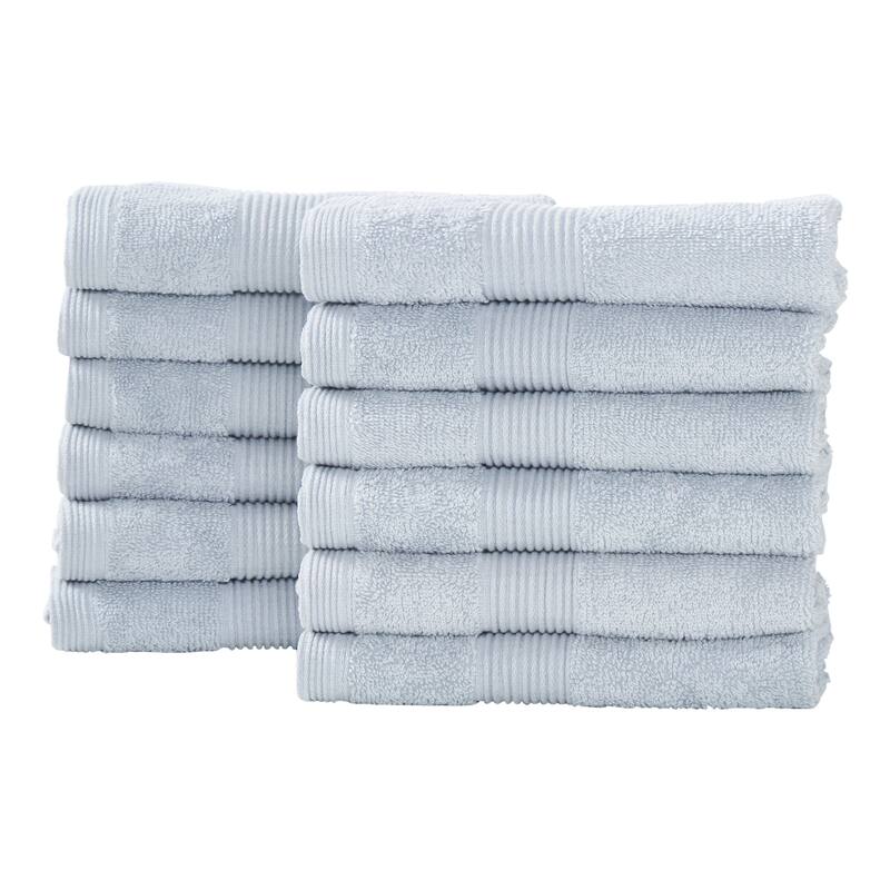 Fabstyles Premium Face Towels Washcloth Set of 12 - 14x14 - Silver