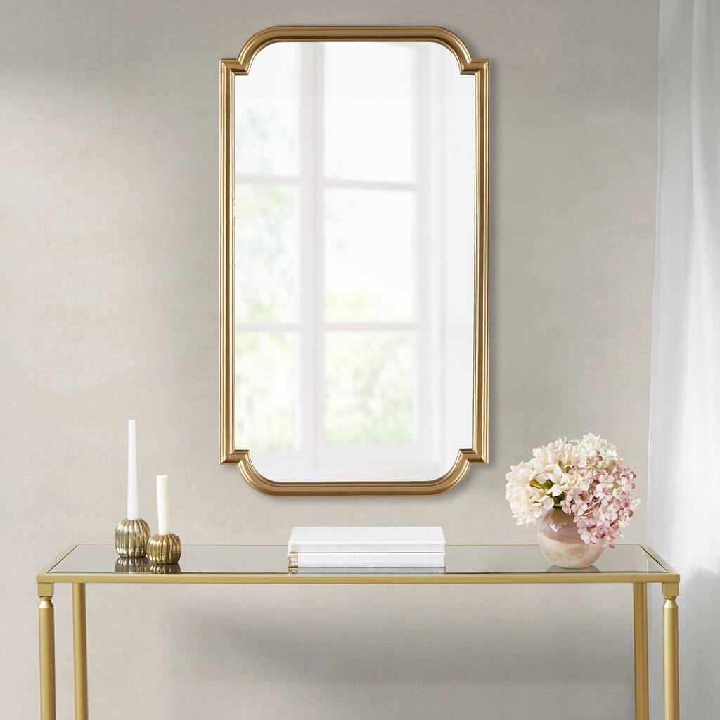 Anmytek Gold Scalloped Wood Frame Wall Mirror Rectangular Hanging - 38inch Height