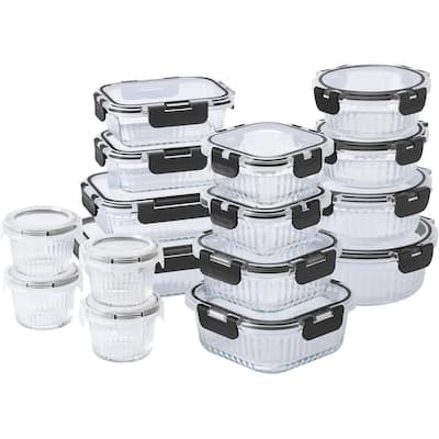 COOK WITH COLOR Premium 32-Pc. Borosilicate Glass Food Container Set with Dividers Leakproof Lids - Meal Prep, Storage