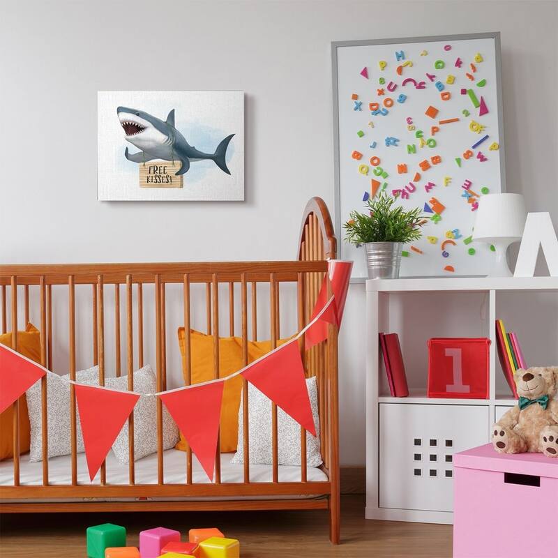 Stupell Nautical Shark Free Kisses Sign Kid's Animal Humor Canvas Wall Art - Multi-Color