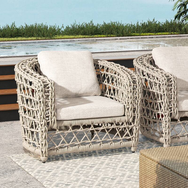 Everly 37.5" Woven Frame Barrel Deep Seating Patio Arm Chair - Oat Beige Axroma Olefin