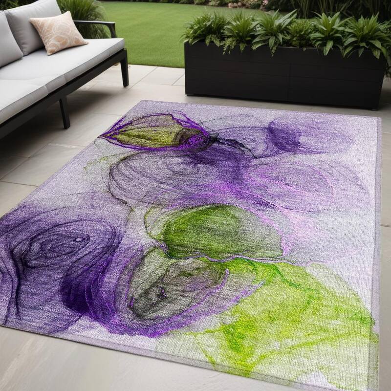 Almisi Artistic Abstract Weather Resistant Blended Style Outdoor Rug - 5' X 8' - Purple