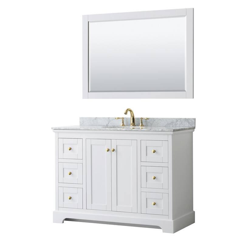 Wyndham Collection Avery 48" Free Standing Single Basin Vanity Set - White / White Carrara Marble Top / Brushed Gold - Painted
