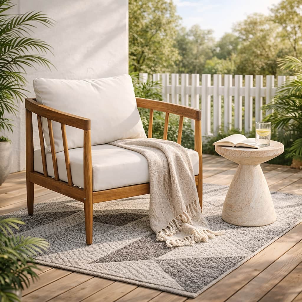 Christopher Knight Home - Santos Modern Outdoor Club Chair, Acacia Wood Frame, Slatted Armrests with Water-Resistant Cushions