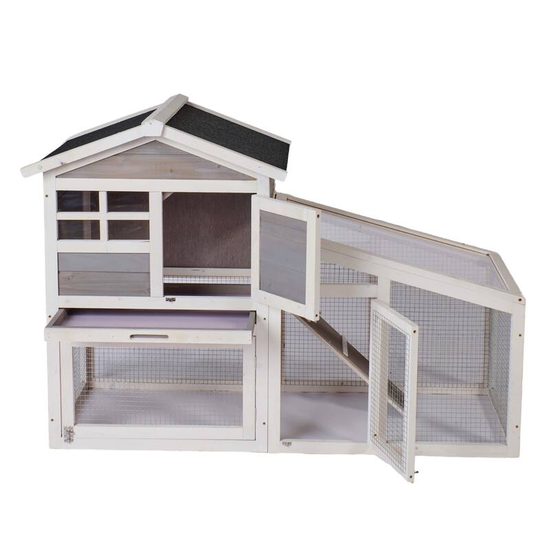 Wooden Chicken Coop with Run, Ventilation Door, Removable Tray, Ramp