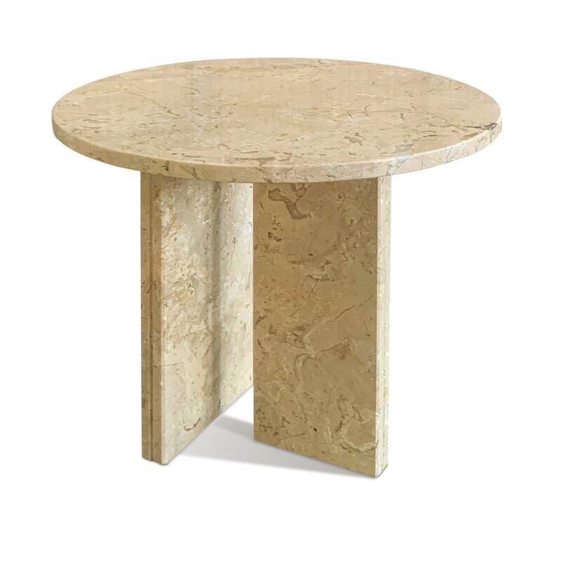 Roomfitters Round Marble Coffee Table, Natural Stone Side Table for Living Room, Solid Marble Accent Table
