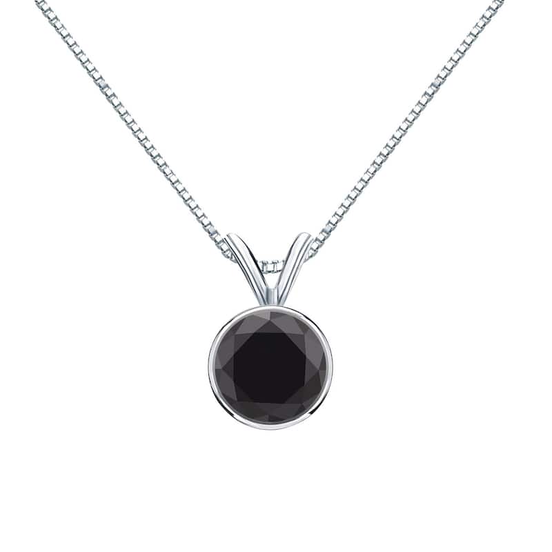 Auriya 14k Gold 3/4ctw Solitaire Black Diamond Necklace Bezel-set - White