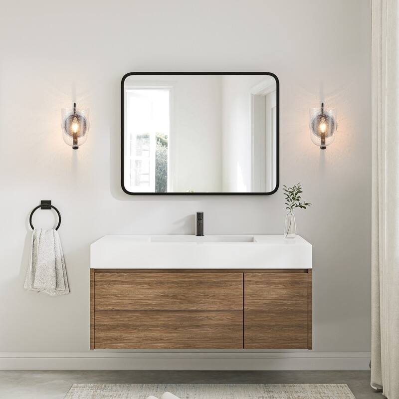 KAWOTI 1-light Wall Sconce with Seeded Glass Shade - W5.5" x H9.5" x D 7.63"
