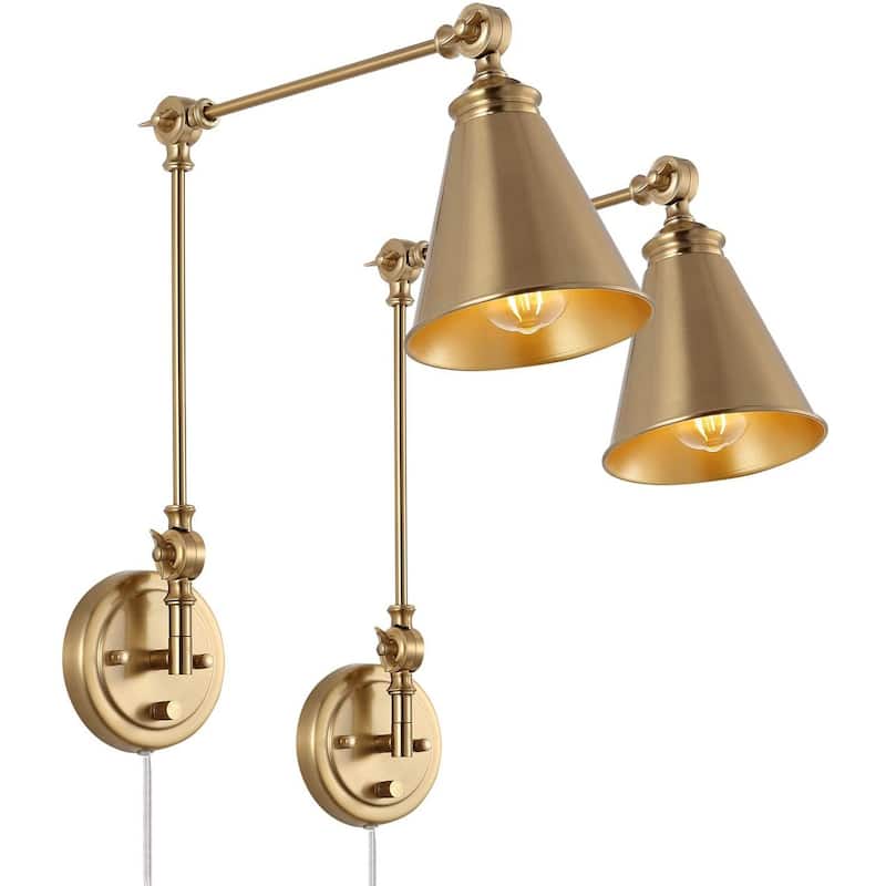 WINGBO Industrial Swing Arm Wall Sconce with Metal Shade,2-Pack... - Brass