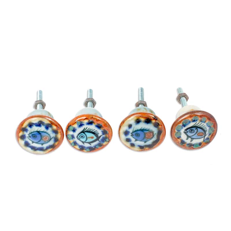 Novica Handmade Marine Aura Ceramic Knobs (Set Of 4)