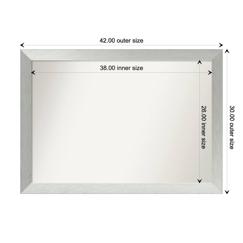 Brushed Sterling Silver Framed Non-Beveled Custom Wall Mirror, Bathroom Vanity Mirror - Outer Size: 42 x 30