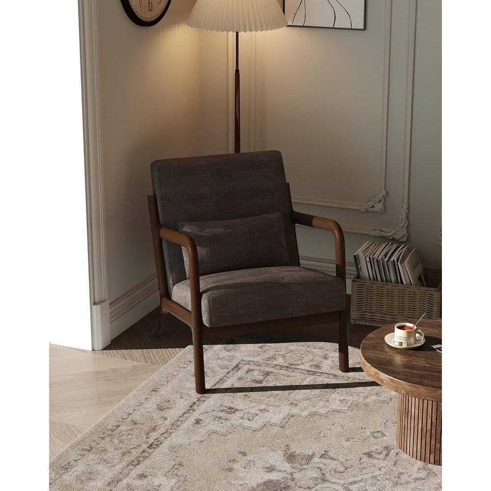 Modern Chenille Accent Sofa Chair, Lounge Armchair with Lumbar Pillow for Living Room, Bedroom