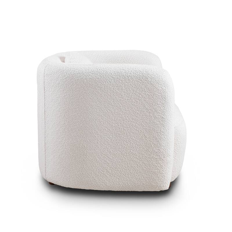 Boucle Fabric Accent Square Sofa Chair with Solid Wood Frame, Japandi Style Design, and High-Density Foam Cushion