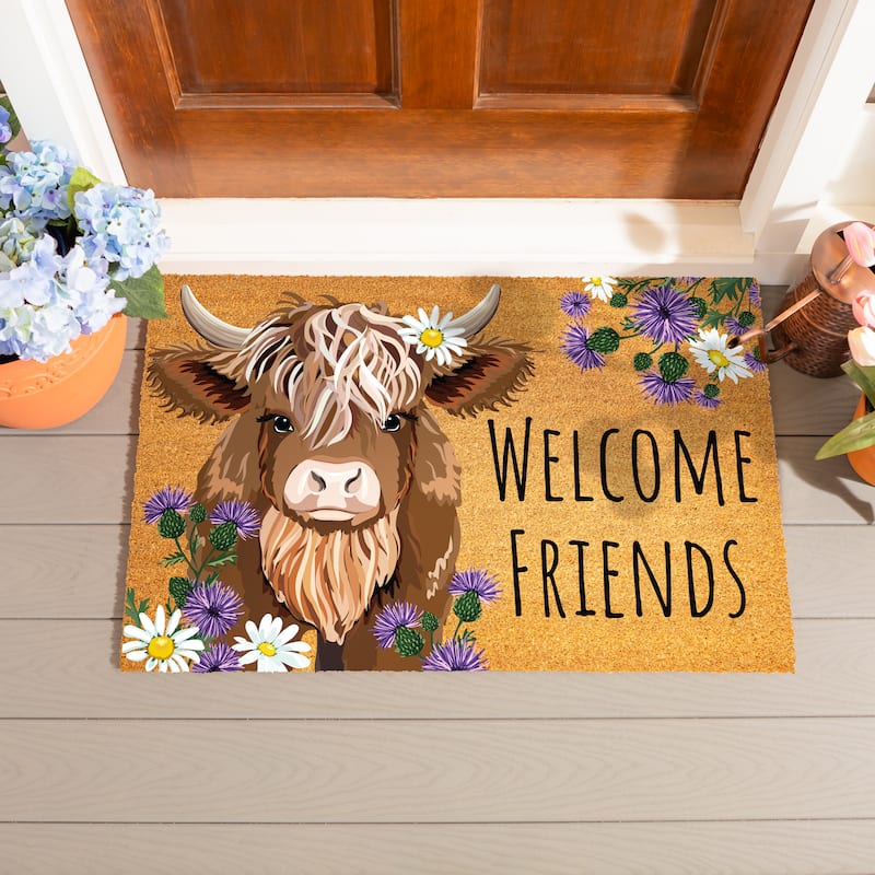 Welcome Friends Highland Cow Coir Mat - 36" x 24"