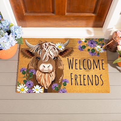 Welcome Friends Highland Cow Coir Mat