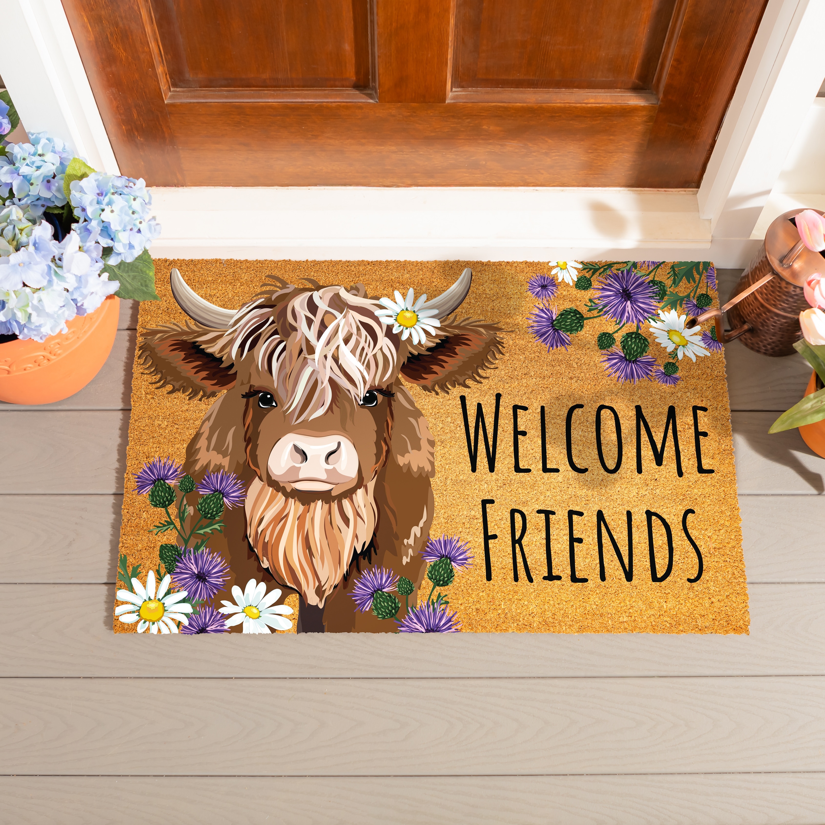 Welcome Friends Highland Cow Coir Mat