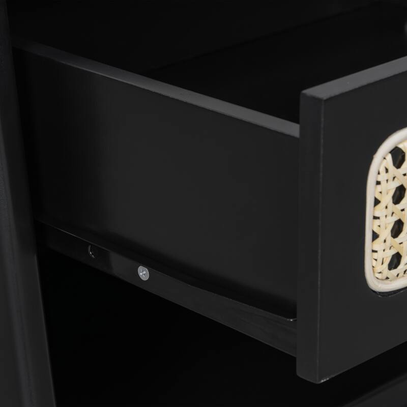 Christopher Knight Home - Zessia Retro 19" Wood Nightstand with Woven Drawer and Open Shelf