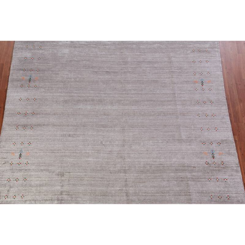 Hand Knotted Oriental 100% Wool Carpet Tribal Stripe Greys & Charcoal Gabbeh Area Rug - 9' 11'' X 7' 9''