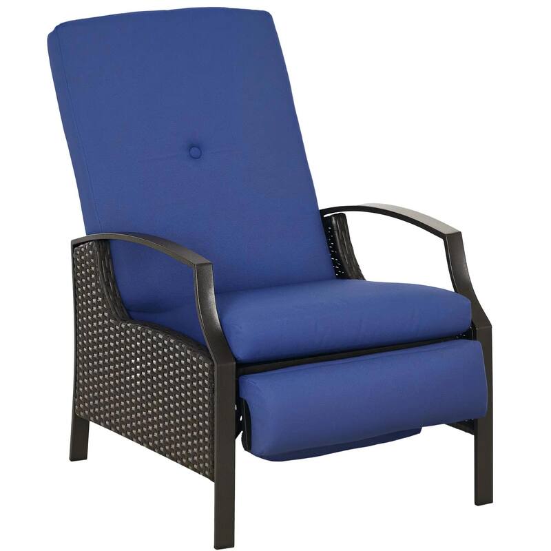 Patio Recliner Chair, PE Wicker with Comfy Cushions, Armrests
