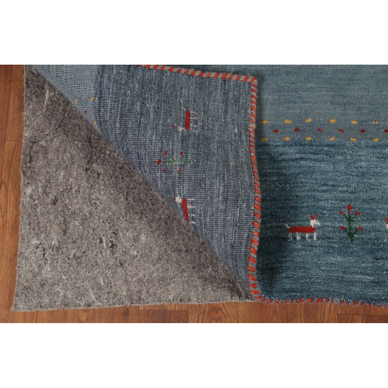 Blue Gray Gabbeh Indian Area Rug Hand-Knotted Wool Carpet - 6'8"x 9'8"