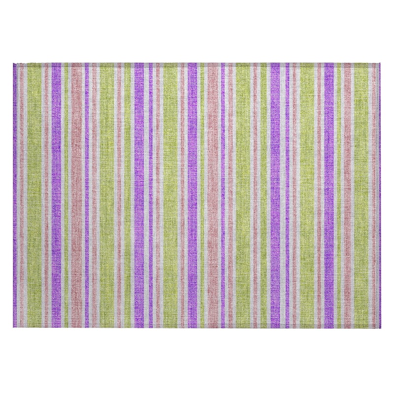 Machine Washable Indoor/ Outdoor Thin Cabana Stripe Chantille Rug