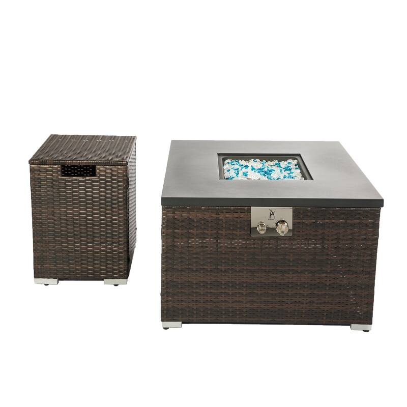Square Steel Tabletop Outdoor Fire Pit Table with Lid - Brown - Propane