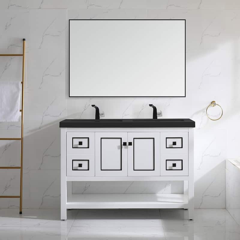 Davis 48" Double Bathroom Vanity Set - White-Black Trim