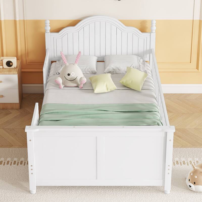 Twin Size Bed For Kids, Wood Twin Platform Bed with Headboard and Footboard, White
