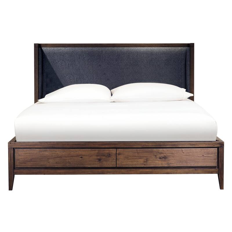 Boracay Upholstered Wingback Storage Bed in Wild Oats Brown