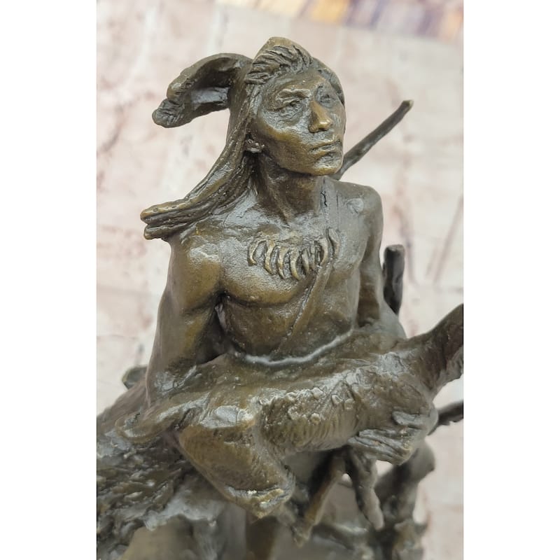 Native American Indian Shaman Holding Deer And Turkey Bronze Sculpture Statue