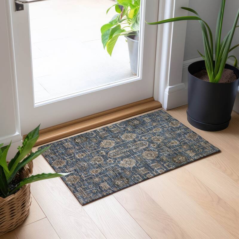 Machine Washable Indoor/ Outdoor Chantille Traditional Boho Rug - Navy - 1'8" x 2'6"