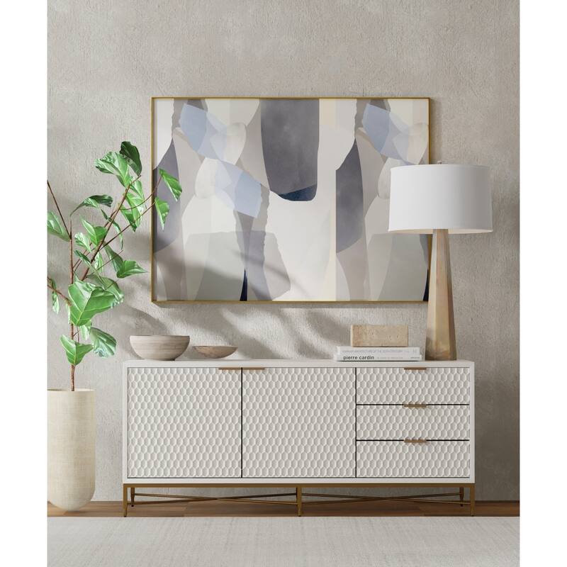 Origins by Alpine White Pearl Wood 64" Wide TV Console in White