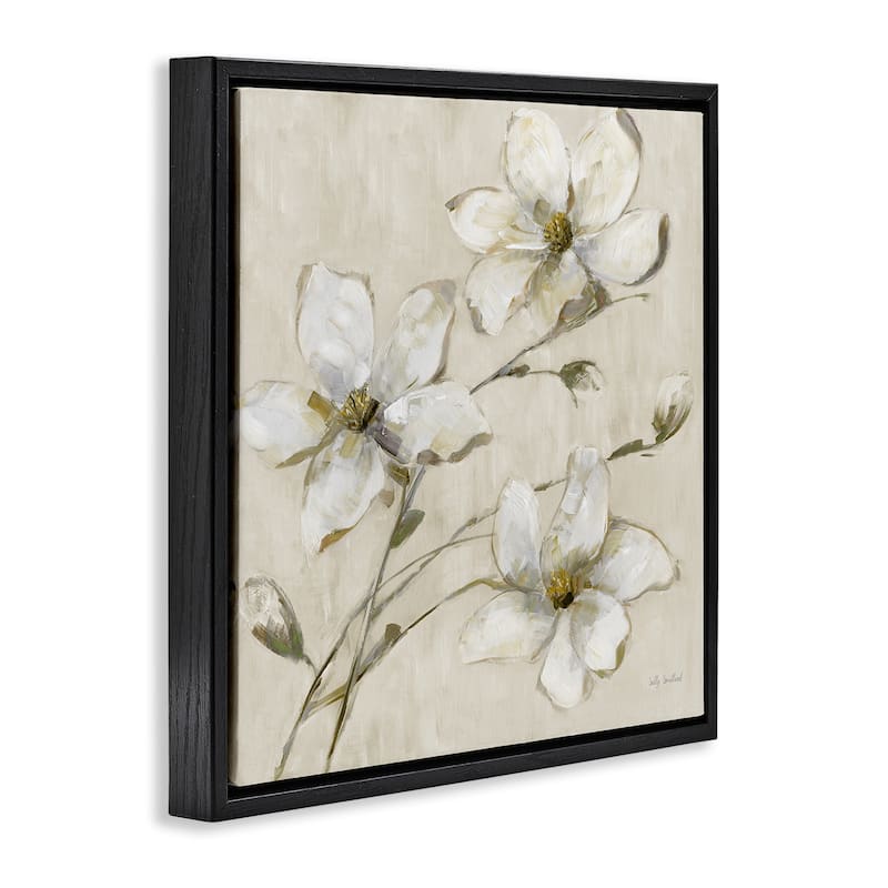 Stupell Neutral Tone Dogwood Flowers Framed Floater Canvas Wall Art Design By Sally Swatland