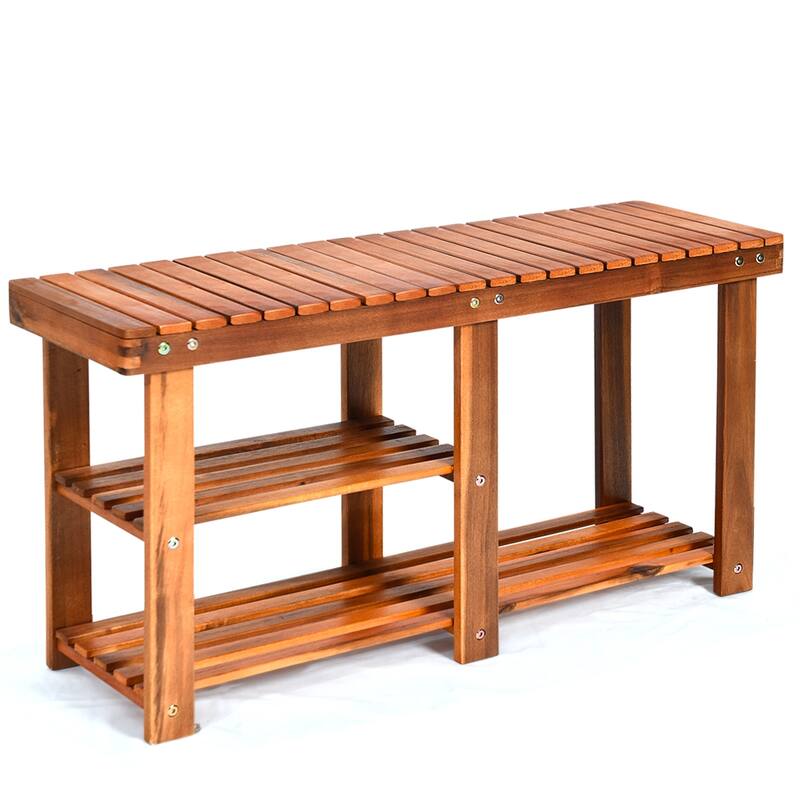 Costway 3-Tier Wood Shoe Rack Shoe Bench Freestanding Boots Storage