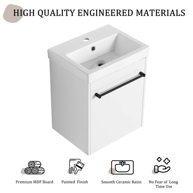 Beingnext 18" Small Single Bathroom Vanity with Sink, Floating Bathroom Vanity with Soft Close Door