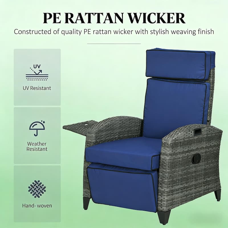 GDFStudio Outdoor Isolde PE Wicker Recliner Chair with Cushioned Comfort and Side Tray