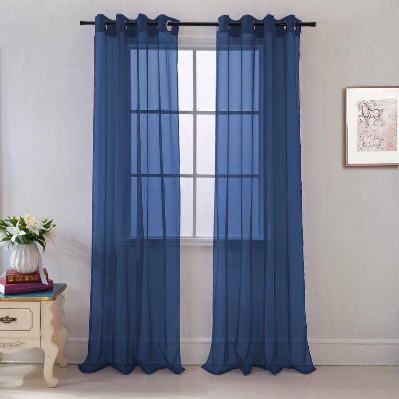 Cara Sheer Voile Grommet Window Curtain Panel - 84 or 90 inches - 54 x 90 - Navy