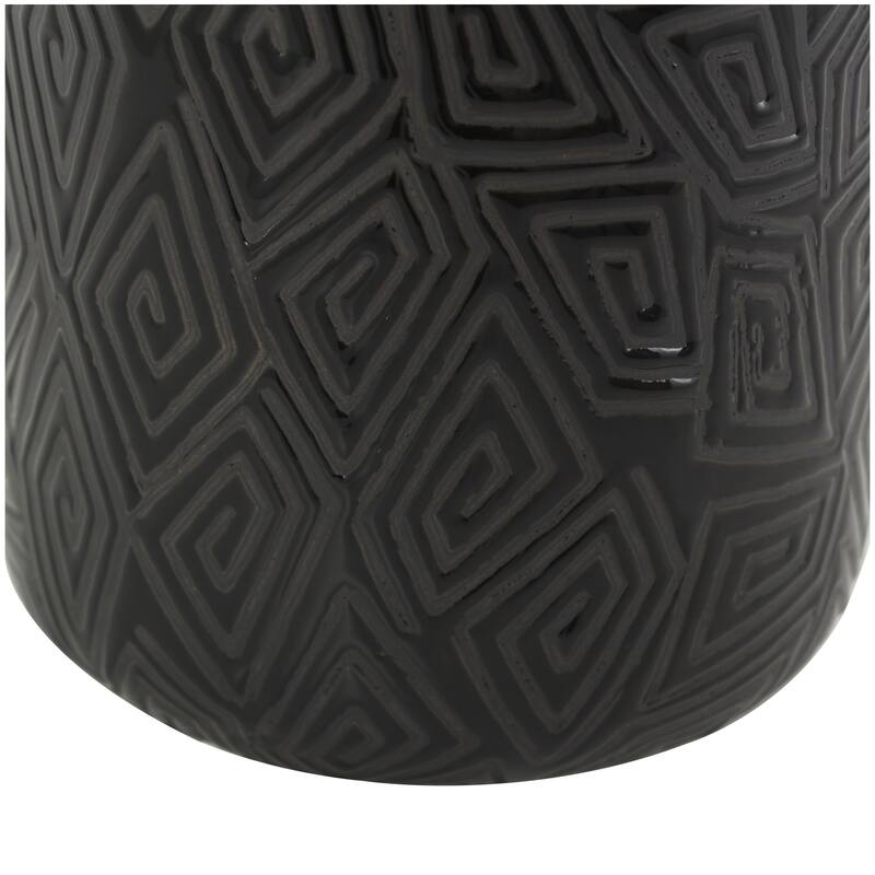 Ceramic Decorative Vase with Geometric Etchings - Black - Roche River Decor