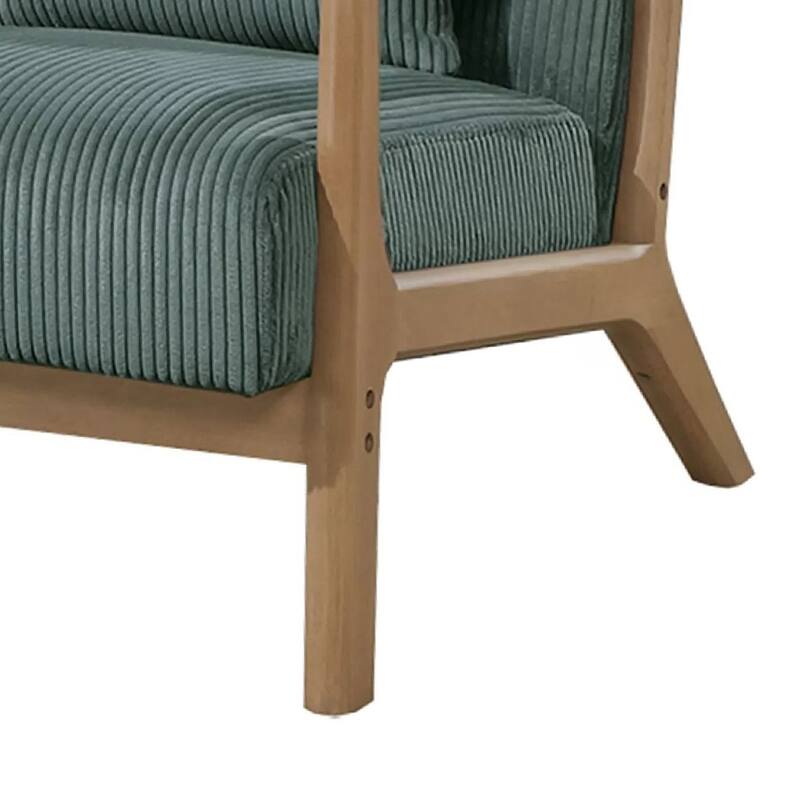 Jerime Accent Chair, Sage Green Corduroy Fabric, 1 Pillow, Brown Wood
