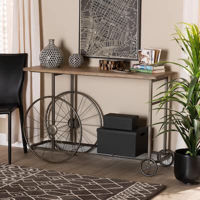 Terence Vintage Rustic Industrial Metal Wheeled Console Table