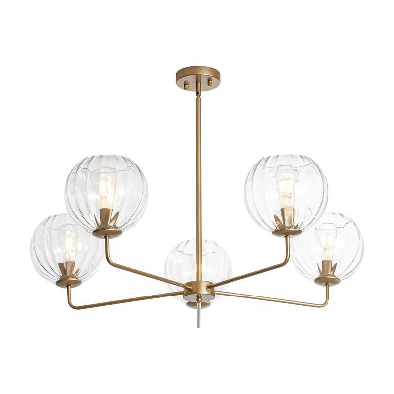 5-Light Modern Linear Clear Glass Sphere Chandelier for Dining Room - 33.5 in
