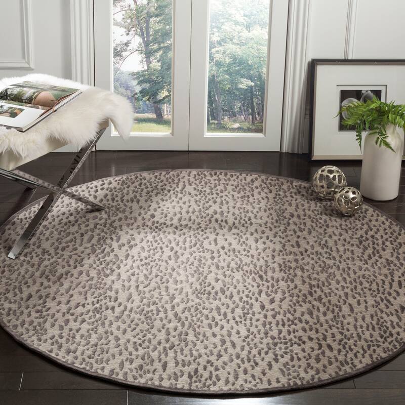SAFAVIEH Handmade Marbella Goril Modern Polyester Rug - 6' Round - Light Grey/Dark Grey