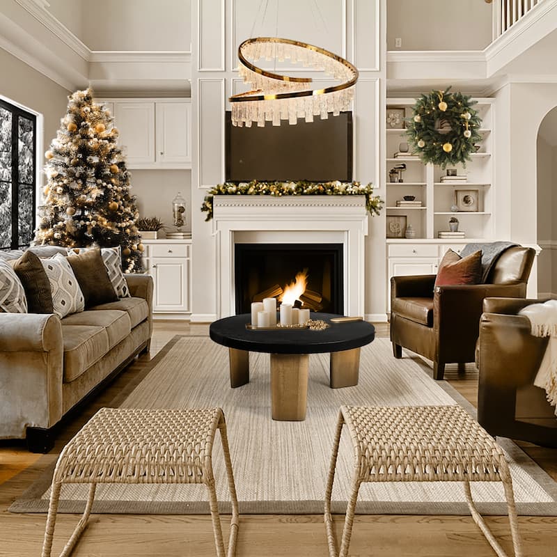 Modern Luxury Gold LED Textured Glass Chandelier for Living Dining Room - Electroplated Gold - W 31.5"x H 23.6"