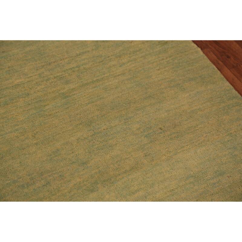 Green & Yellow Modern Gabbeh Runner Rug Handmade Wool Carpet - 2'8" x 9'6"