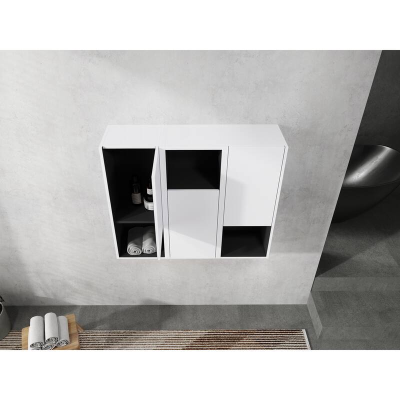 Modern Wall-Mounted Bathroom Side Cabinet with Soft-Close Doors, Floating Design, 6 Storage Compartments, 12-Inch Width