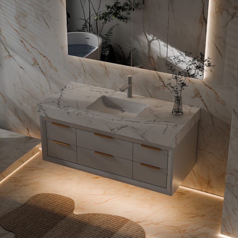 48" Wall-Mount Bathroom Vanity with LED Light. - 48 inch